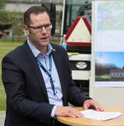 Werner Jauch, Vorsitzender der EWA-Geschäftsleitung, anlässlich des Spatenstichs für das KW Erstfeldertal. (Bild: PD, Erstfeld, 7. Mai 2019)