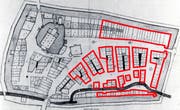 Eine alte Stadtkarte von Sursee zeigt wie verherrend der Brand von 1734 war: Die rot umrahmten Gebäude wurden vom Feuer zerstört.