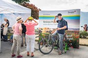 Bei der kleinen Velofahrt durch den (virtuellen) Thurgau wird ein Foto geschossen, dass der Besucher danach ausgedruckt mit nach Hause nehmen darf.