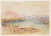 The Rigi, Lake Lucerne, Sunset: Das Aquarell von J.M.W. Turner (1842/43) ist zurzeit im Kunstmuseum Luzern zu sehen. Links erkennt man die im Abbruch befindliche Hofbrücke. (Bild: Lowell Libson&Jonny Yarker Ltd)