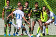 Brühls Verteidigung hielt recht dicht am letzten Samstag auswärts gegen die U21 des FC Zürich. (Bild: SC Brühl/Kurt Frischknecht)