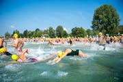 Start der Seeüberquerung beim Lido 2018. (Bild: Roger Grütter, Luzern, 19. August 2018)