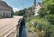 Das Ad-hoc-Komitee will den Dorfbach in seinem jetzigen Zustand belassen. Dessen Vertreter befürchten, dass eine Gerinnesanierung das Dorfbild zerstören würde. Bild: Andrea Häusler