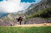 Hochstehender Schwingsport vor malerischer Kulisse: Das ist der Schwägalp-Schwinget. Bild: Melanie Duchene/Keystone (Schwägalp, 19. August 2018)