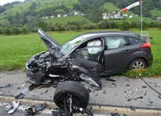 Der Wagen der 23-jährigen Lenkerin kam nach dem Zusammenprall auf der Wiese zum Stehen. (Bild: Kantonspolizei Nidwalden)