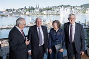 Ein illustres Quartett (von links): Arnold Koller, Christoph Blocher, Elisabeth Kopp und Kaspar Villiger im KKL. (Bild: Nadia Schärli, Luzern, 10. September 2019)