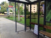Eingeschlagene Seitenscheibe und abgerissene Fahrplantafel: Die Bushaltestelle Rosenbergstrasse hatte am Montagabend Besuch von Vandalen. (Bild: Reto Voneschen - 10. September 2019)