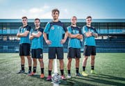 Aus dem FC-Zürich-Nachwuchs, aber in Diensten des FC Wil: Filip Stojilkovic, Kastrijot Ndau, Lindrit Kamberi, Bledian Krasniqi und Fabian Rohner (von links). Bild: Urs Bucher (Wil, 11. September 2019)