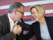 Der abtretende SBB-Chef Andreas Meyer mit Verwaltungsratspräsidenten Monika Ribar an einer Medienkonferenz Anfang September in Bern. (Bild: Peter Klaunzer / Keystone)