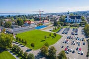 Der Wiesenanteil wäre nach dem Bau des Stadthauses und der Neugestaltung des Bärenplatzes grösser, als vorher. (Bild: PD/Stadt Kreuzlingen)
