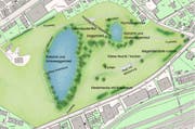Der vom Stadtrat genehmigte und am Montag vorgestellte Plan zur Erschliessung der Burgweier. Es handelt sich um eine Prinzipskizze. Die Details müssen jetzt noch geplant werden. (Illustration: Direktion Bau und Planung Stadt St.Gallen)