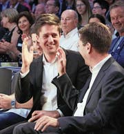 Firmengründer Patrick Ernst (links) und Stefan Brücker am Dienstagabend im Forum der Messe Luzern. (Bild: Jakob Ineichen, Luzern, 17. September 2019)