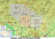 Die Area 51 liegt innerhalb der Nellis Range im Süden des Bundesstaats Nevada. (Karte: nsarchive2.gwu.edu)