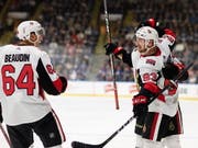 Jubel im Dress der Ottawa Senators: Tristan Scherwey erzielte in einem NHL-Vorbereitungsspiel den 2:1-Siegtreffer für Ottawa (Bild: KEYSTONE/AP The Canadian Press/JOE CHASE)