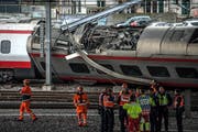 Der im März 2017 entgleiste Eurocity-Zug im Bahnhof Luzern. (Bild: Nadia Schärli)