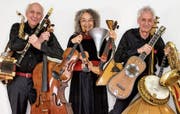 Johannes Kobelt, Katharina Kobelt und Adrian Bodmer beherrschen zusammen virtuos rund 40 Musikinstrumente. Bild: PD