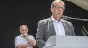 Landammann Alfred Bossard bei seiner Standpauke an den Bundesrat. (Bild: Urs Flüeler/Keystone, Stans, 5. Juli 2019)