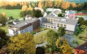Visualisierung des Wohn- und Pflegehauses Wienerberg mit Ergänzungsbau und saniertem Trakt von 1998. (Illustration: PD)