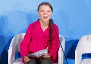 Greta Thunberg bei ihrer Rede. (Bild: Keystone)