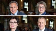 Adrian Amstutz (o.l.), Corina Eichernberger (o.r.), Anita Fetz (u.l.), und Konrad Graber (u.r.) verlassen den Ständerat.