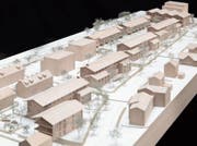 So soll die «neue» Gartenstadt aussehen: Blick vom Südosten der Aabachstrasse auf die geplanten Mehrfamilienhäuser. (Visualisierung: PD)