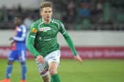 Daniel Lässer im Cup-Halbfinal gegen den FC Basel, seinem zweiten und letzten Einsatz für den FC St.Gallen. (Bild: Nicolas Senn/eastdesign.ch, 8. April 2015)