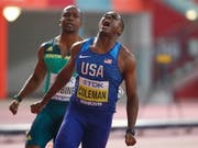 Christian Coleman freut sich über seinen ersten WM-Titel (Bild: KEYSTONE/EPA/DIEGO AZUBEL)