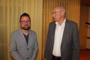 Architekt Reto Scheiber (links) zusammen mit Bauchef Jörg Annen. (Bild: Paul Gwerder, Altdorf, 28. September 2019)