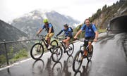 Die eingefleischten Velofahrer liessen sich die gute Laune auch von den garstigen Bedingungen bei der Anfahrt Richtung Klausenpass nicht verderben. Bild: Urs Hanhart (Unterschächen, 28. September 2019)