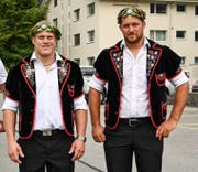 Die beiden Eidgenossen Lutz Scheuber (links) und Marcel Mathis geben am Allweg-Schwinget ihren Abschied. (Bild: PD)