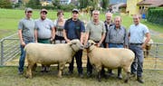 Die Mitglieder des BFS-Schafzuchtvereins Buchs pflegen ihr Hobby mit Freude und Können. Daniel Dörig (Vierter von links) zeigt Heinek, den gewählten Mister. Leonhard Dörig (Vierter von rechts) präsentiert die Miss BFS Babuschka.Bilder: Hansruedi Rohrer