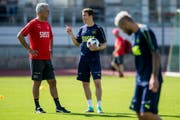 Stephan Lichtsteiner sagt, die Kommunikation zwischen ihm und Nationaltrainer Vladimir Petkovic funktioniere einwandfrei. (Bild: Keystone)