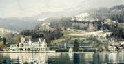 So sollte es dereinst aussehen: links im Bild das Park Hotel Vitznau. Am Hang daneben sollten mehrere Villen entstehen. (Bild: PD)