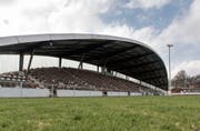 Nach der Sanierung, die bis Frühling 2020 dauert, wird die Haupttribüne des Espenmoos wieder aussehen wie früher – nur schöner als zuletzt. (Bild: Urs Jaudas (25. März 2014))