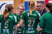 Brühls Trainer Rolf Erdin (zweiter von rechts) versucht, seine Spielerinnen in Schweden anzuspornen. (Bild: PD)