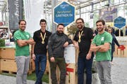 In Neuenkirch vor Ort (von links): Thomas Barmettler, Weltmeister Leipzig 2013; Mario Enz, Weltmeister Kazan 2019; Lorenz Arbogast, Weltmeister Helsinki 2005; Fabian Hodel, aktueller Weltmeister Kazan 2019: Nils Bucher, Vizeweltmeister Abu Dhabi 2017. (Bild: PD)