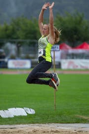 Die Obwaldnerin Sandra Röthlin gewinnt im Weitsprung und holt ihren ersten nationalen Titel. Bild: Hanspeter Roos (Winterthur, 8. September 2019)