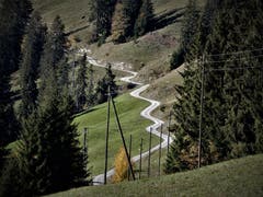 Wenn man wandert, ist keine Kurve zu viel. Wie heisst es so schön: Der Weg ist das Ziel. Aufgenommen vom Restaurant Salwideli zum Kemmeriboden Bad (Bild: Margrith Imhof-Röthlin (Salwideli, 13. Oktober 2018))