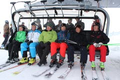 Bei der Eröffnung des neuen Sessellifts in der Skiarena Andermatt-Sedrun war sie ebenfalls dabei: Z'graggen (ganz links) an der Seite von Marc Girardelli, Peter Furger, Josef Dittli, Samih Sawiris und Bernhard Russi (von links). (Bild: Elias Bricker, 10. März 2018))