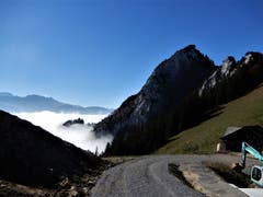 Oben blau unten anscheinend "noch" grau ! Aufgenommen auf der Wanderung von der Rigi-Scheidegg über den Gätterlipass zum Urmiberg. (Bild: Margrith Imhof-Röthlin 20. Oktober 2018)