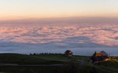 Morgenrot über dem Nebelmeer. Blick auf Zug. (Bild: Daniel Hegglin)