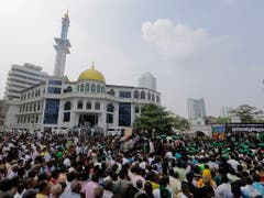 In Sri Lankas Hauptstadt Colombo haben am Dienstag zehntausende Menschen gegen die Entlassung von Regierungschef Ranil Wickremesinghe protestiert. (Bild: KEYSTONE/AP/ERANGA JAYAWARDENA)