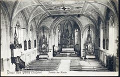 Innenansicht der Michaelskirche in Gams mit Ausstattungsbestand und Farbfassung von Chor und Schiff von zirka 1868/70 – der Zustand vor der Kirchenrenovierung 1923. (Bild: Bilder: Werdenberger Jahrbuch 2018)