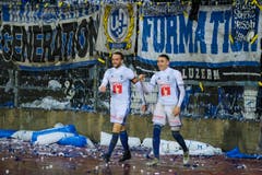 Christian Schneuwly und Ruben Vargas jubeln nach dem Tor zum 0:2. (Bild: Martin Meienberger/freshfocus)