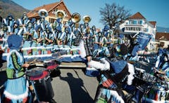 Auftritt der Gugga Moosfürz im «Blaufüür» an der Motto-Bekanntgabe für die Wafa 2019. (Bild: Hansruedi Rohrer)
