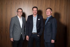 Stellvertretend für viele Firmen, die uns unterstützen: Markus Gämperle (Geschäftsführer Scherler, Baar), Thomas Meier (Geschäftsführer Lehner-Versand, Sursee) und Conrad Meier (Präsident Luzern Hotels). (Bild: Dominik Wunderli (Luzern, 13. November 2018))