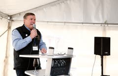 Im Bild: Urs Hürlimann, Regierungsrat und Präsident Morgartenschützenverband bei seiner Ansprache. (Bild: Stefan Kaiser (Zug, 15. November 2018))
