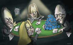 Gut gepokert, Iso! Das Pokerspiel um die Parkplätze in der und rund um die Altstadt ist beendet. Auch dank eines abgezockten Iso Senn, der nun über 230 oberirdische Parkplätze in das Parkhaus UG 25 am Unteren Graben abzügelt. Am Ende hatte Senn alle Trümpfe in der Hand – und liess Kontrahenten und Stadträte alt aussehen. (Illustration: Corinne Bromundt - 3. November 2018)