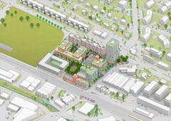 Auf dem Areal plant die Migros nun ein neues Quartier. Unter anderem ist ein 55 Meter hohes Hochhaus vorgesehen. (Visualisierungen: PD/Genossenschaft Migros Luzern)