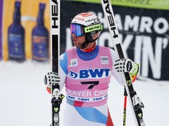 Schaut nach seiner Fahrt auf die Anzeigetafel: Beat Feuz (Bild: KEYSTONE/AP/JOHN LOCHER)